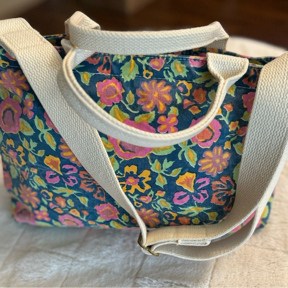 Americana Collection, cloth tote bag, floral blue, pink, sage, cream, USA made